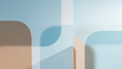 Minimalist abstract scene in pastel light blue and clay tones with translucent layers evoking renewal