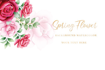 Elegant Watercolor Roses Floral Corner Background with Green Leaves