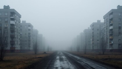 Obraz premium Foggy Residential Street
