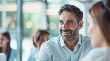 Shot of diverse executive businessman brainstorming discuss at boardroom in corporate teamwork meeting.	