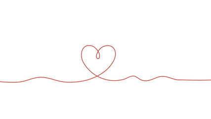 Horizontal red heart continuous line divider minimalist love vector illustration