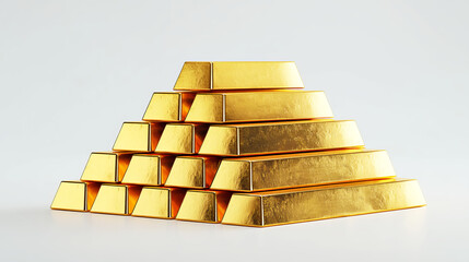 Close Up of 3D Golden Bars Arranged in a Pyramid Formation