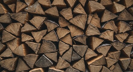 Close up view of stacked firewood logs in a textured natural pattern