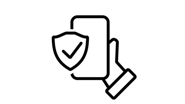 Animated hand holding a smartphone featuring a verified security shield, illustrating mobile data protection, secure login, and safe mobile browsing.