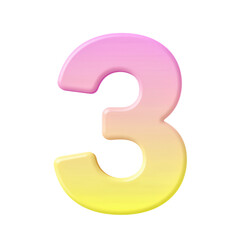 Glossy Gradient Number Three in Pink and Yellow