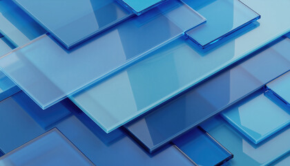 Abstract Blue Glass Plates Background with Layered Translucent Rectangles