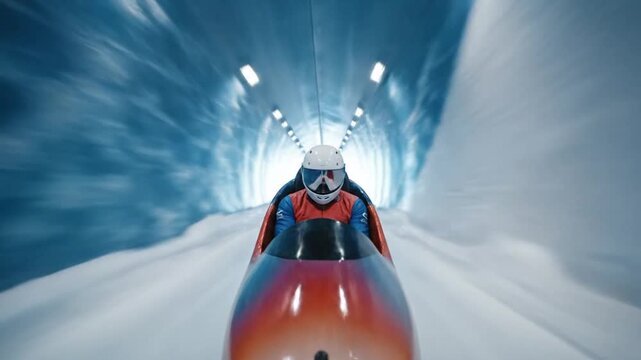 A person in a bobsled speeds through an icy tunnel in a thrilling winter sports video Action Plan Goal Footage