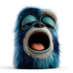 A sleepy monster yawns widely with droopy eyes, embodying the essence of tiring days and lazy afternoons against a white backdrop.