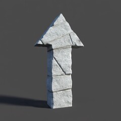A contemporary stone sculpture representing an upward arrow, embodying the essence of progress and achievement in a minimalist style.