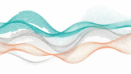 Graceful abstract waves formed by colorful dots flow smoothly across a pristine white background.