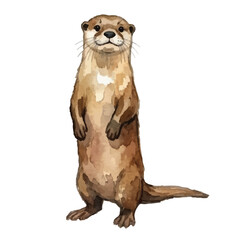 Watercolor-style otter illustration／カワウソ