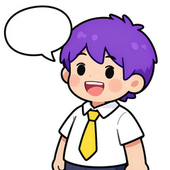 Obraz premium Happy cartoon schoolboy with purple hair and yellow tie