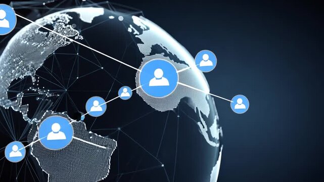 Global network connections on a digital earth map with a blue node uyt 40