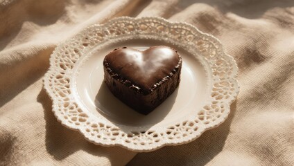 Heart-Shaped Chocolate on a Decorative Plate.