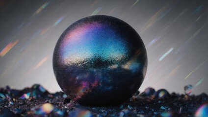 Iridescent Sphere on Dark Ground - A Study in Light and Texture.