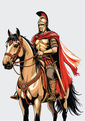 058-42-Alexander the great riding a horse, wearing golden armor and a red cape