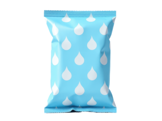 Close-up of a bag of wet wipes against a clean white background, great for beauty or cleaning product photography