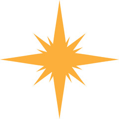 A vibrant orange starburst shape with multiple sharp points radiates brightly on a pristine white surface