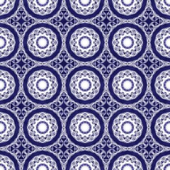 Seamless Abstract Blue and White Ikat Pattern Background. Digital Ethnic Textile Print Wallpaper Design. Vintage Oriental Geometric Repetitive Texture.