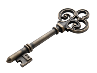 An old key sitting on a white surface, perfect for adding texture and depth to your design or project