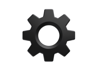 A black gear wheel on a white background