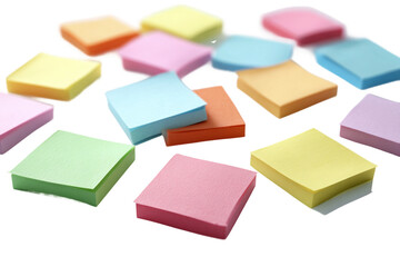 Product planning session with post-it notes spread across table isolated on transparent background