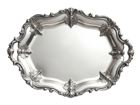 A silver tray with a mirror on top, great for decorative purposes or as a prop in still life photography