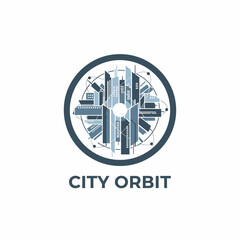 City Orbit Futuristic Skyline Logo