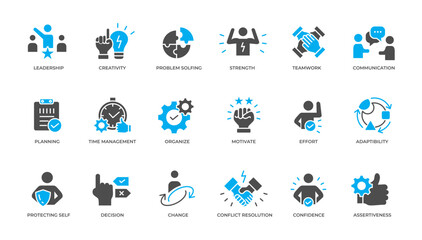 Soft Skills icons pack collection glyph. Vector illustration editable