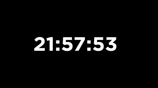 white Digital clock displaying 24 hours 30 minutes 00 seconds on black background time countdown