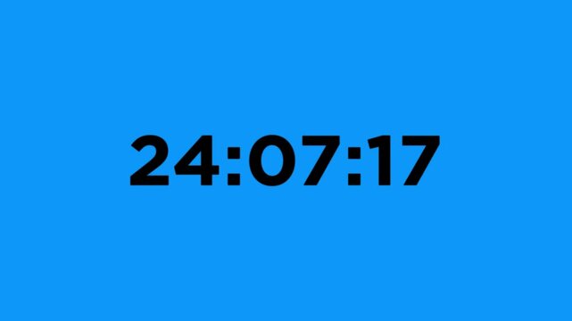 Digital clock displaying 23 hours 00 minutes 00 seconds on green background time animated.4k video.
