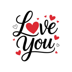 Love you text with heart symbols