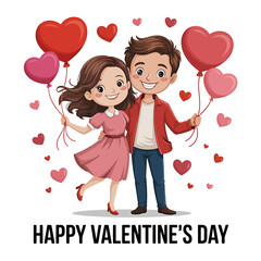 Happy couple celebrating valentine's day with heart balloons