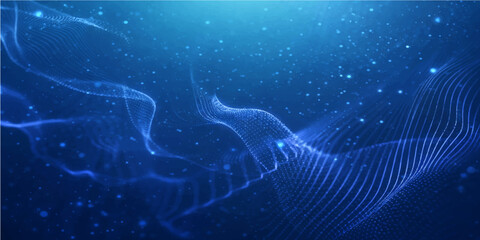 Abstract blue background with stars featuring digital motion lines and energy waves in a fractal design concept for a science and technology backdrop