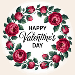 Happy valentine's day greeting with rose wreath