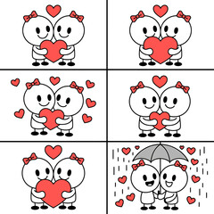 Couple holding heart together in different scenes