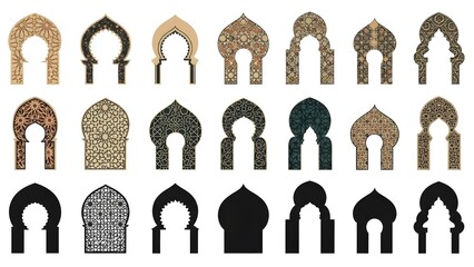 Collection of decorative islamic arches
