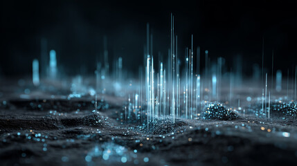 futuristic data light landscape abstract, digital energy particles technology background, glowing blue data stream visualization
