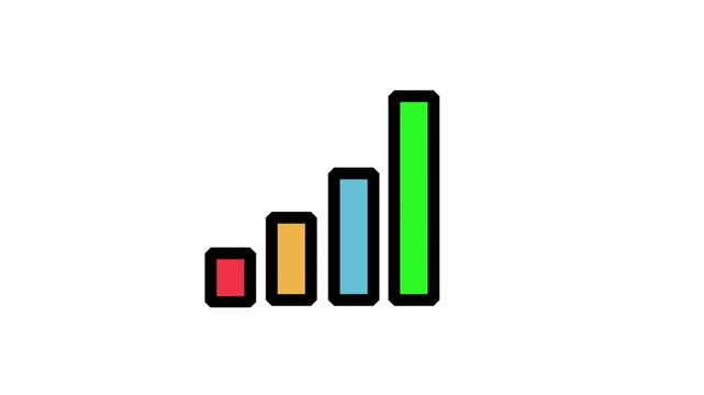 Growing colorful bar chart animation, symbolizing business growth, rising profits, data analytics, market success, and financial progress reports.
