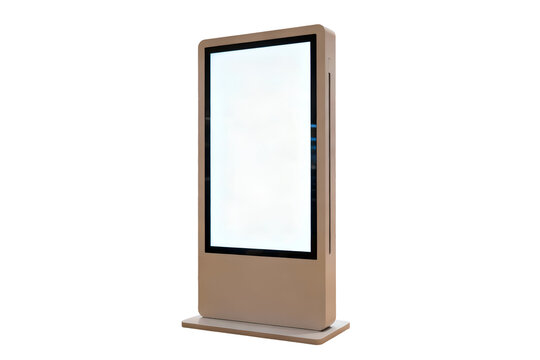 Vertical Digital Signage Totem Mockup with Blank White Screen Isolated on transparent Background, high quality