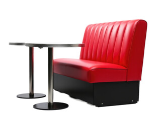 Fototapeta premium A simple yet elegant setup featuring a red booth, black table, and red chair