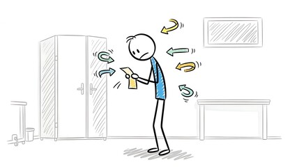 Confused Stick Figure Overwhelmed by Information and Decisions.