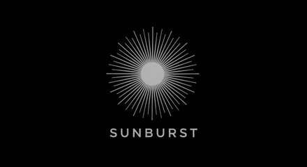 Minimalist sunburst logo design with radiating lines and centered dot, representing energy and brightness
