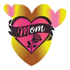 Mother s Day Heart with Rose and Ribbon Typography Mom Love Gradient Valentine Vector Design.