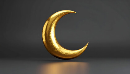 Gold Crescent Moon Sculpture on Dark Studio Surface