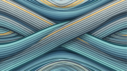 An intricate abstract background displays beautifully interwoven blue, teal, and gold wavy lines creating a complex pattern.