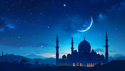 Moonlit Mosque Silhouette Under Starry Sky