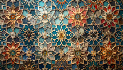 Decorative Mosaic Tile Pattern with Multicolor Star Shapes