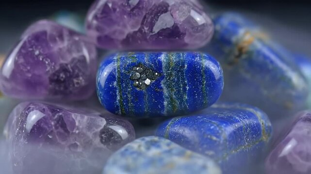 Incredible Macro Shot Of Rare Deep Blue and Purple Gemstones