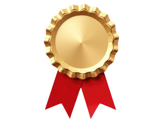 A golden medal surrounded by a red ribbon, symbolizing achievement and pride